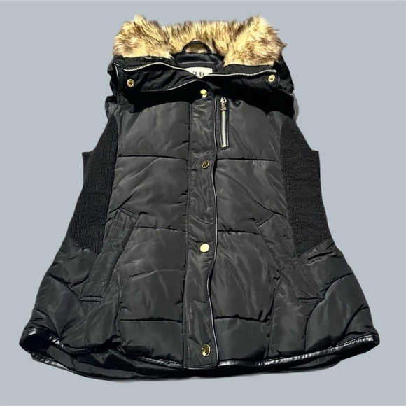 Fur Trim Jacket Vest Puffer Women’s Black sleeveless winter YMI large coat chic - Picture 1 of 9
